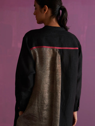 Clara Metallic Shirt Kurta - Black