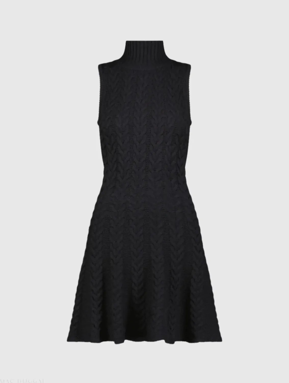 Black Cable Knit Turtle Neck Sleeveless Mini Sweater Knit Dress