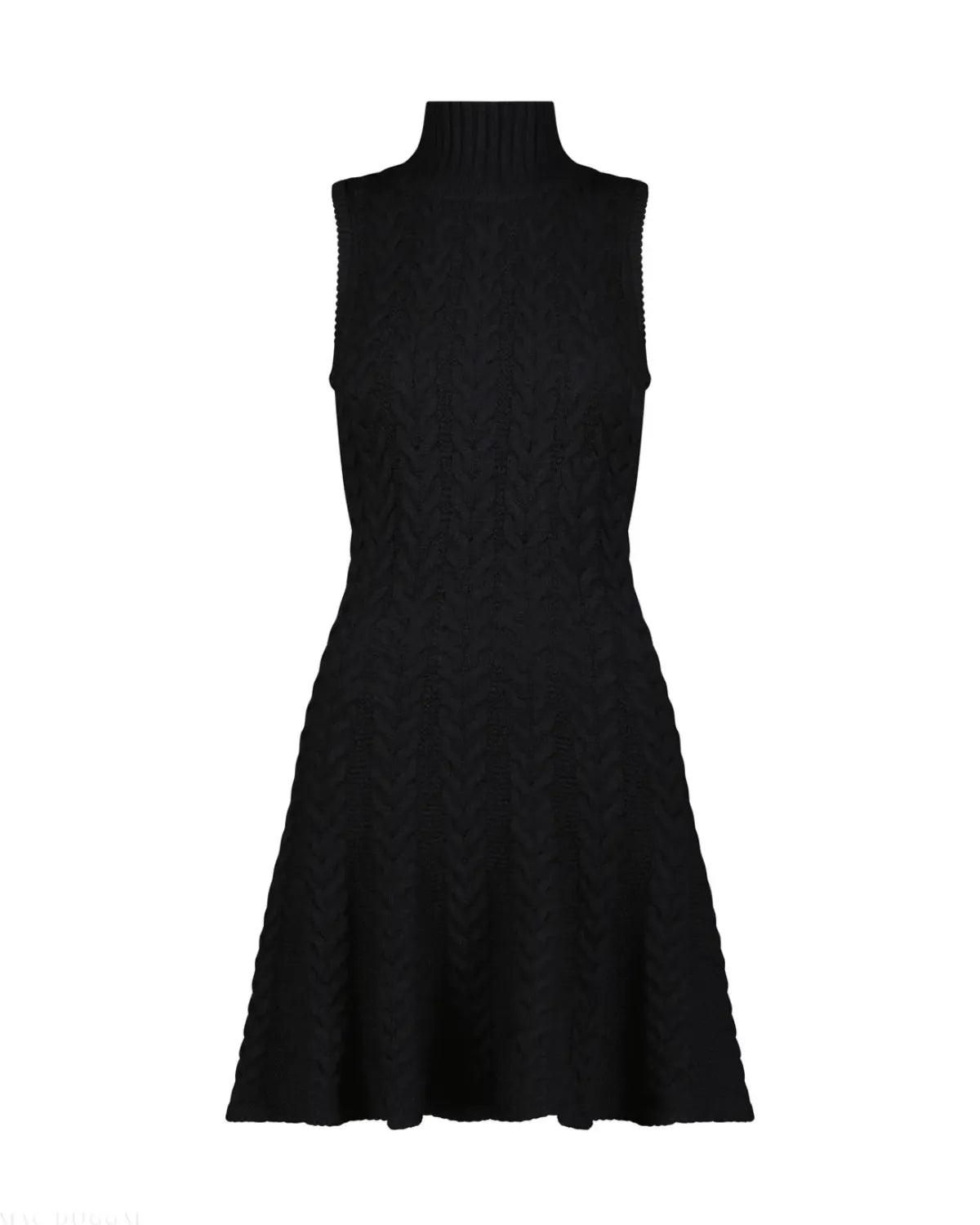 Black Cable Knit Turtle Neck Sleeveless Mini Sweater Knit Dress