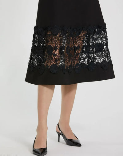 Black Crepe Boat Neck Midi Dress With Belt