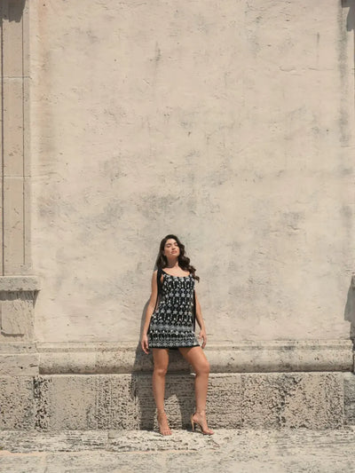 Black Jewel Encrusted Soft Tie Sleeveless Dress