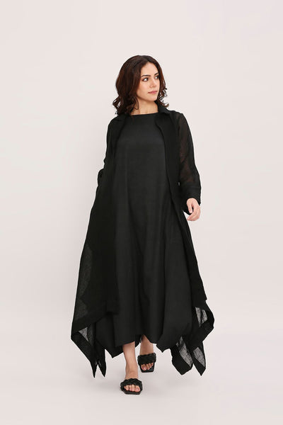 Black Linen Trench Koza Jacket