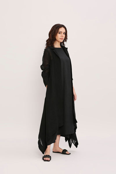 Black Linen Trench Koza Jacket