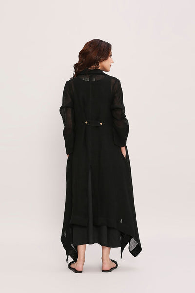 Black Linen Trench Koza Jacket