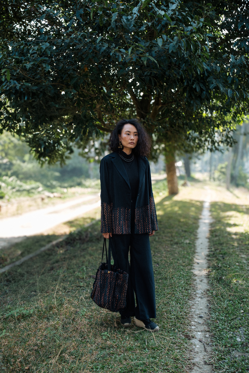 Upcycled Handwoven Sailor Flared Pants - Black