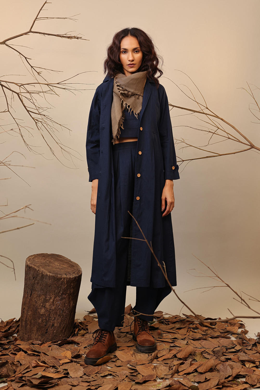 Blue Cali Trench Jacket Set (3 PCS)