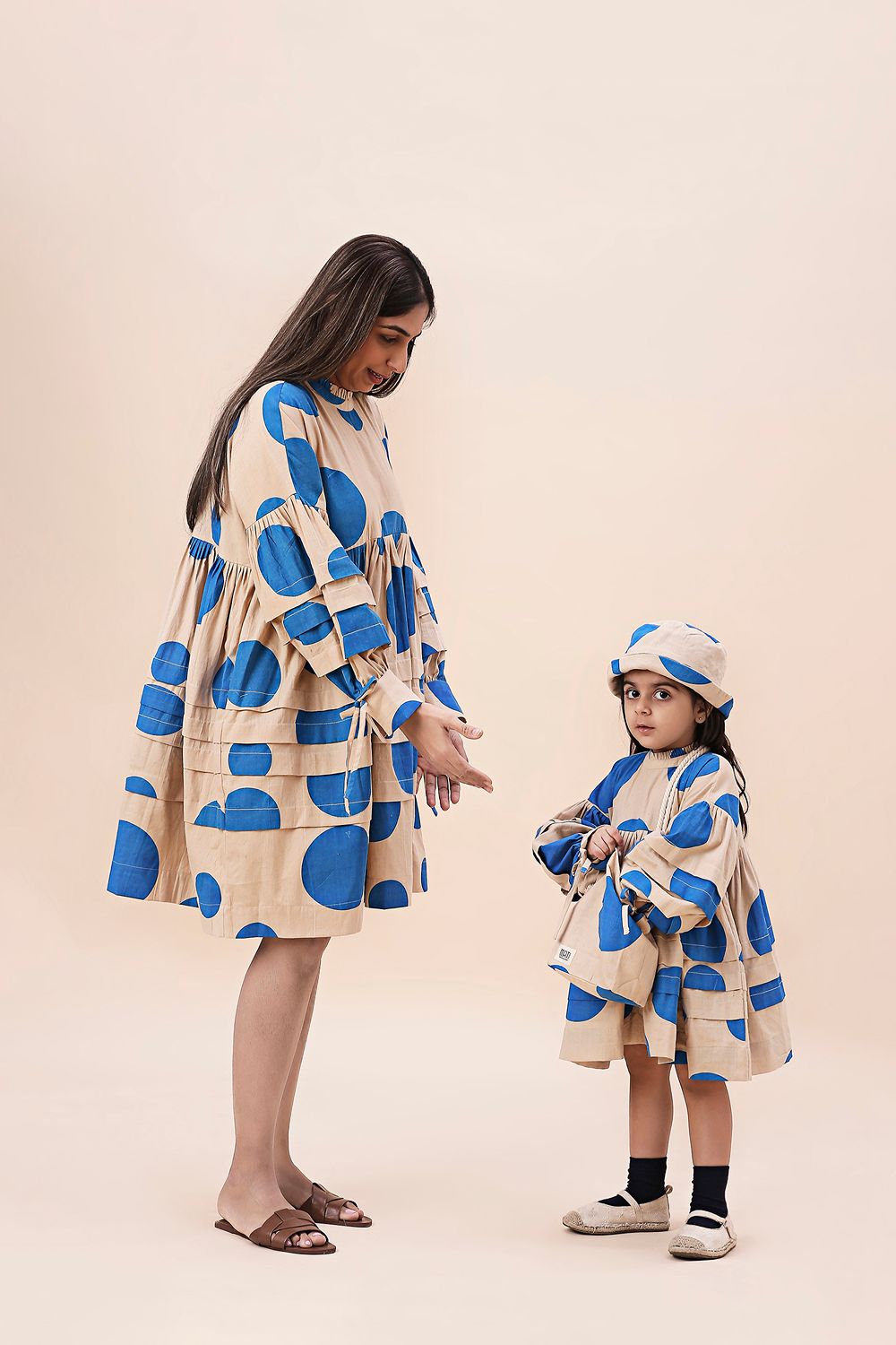 Blue Hand Block Printed Polka Avira Dress