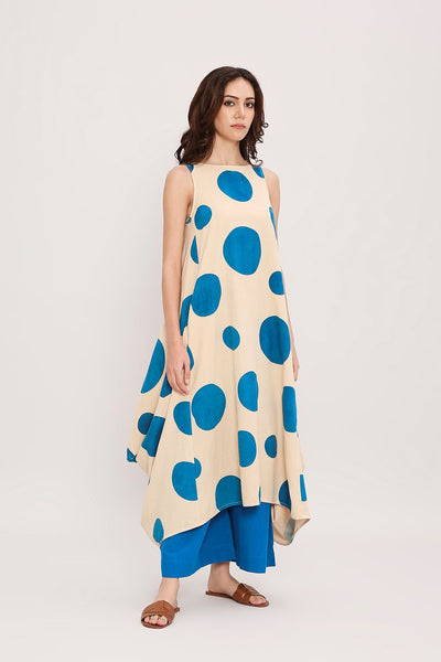Blue Hand Block Printed Polka Vari Co-ord Set (2 PCS)