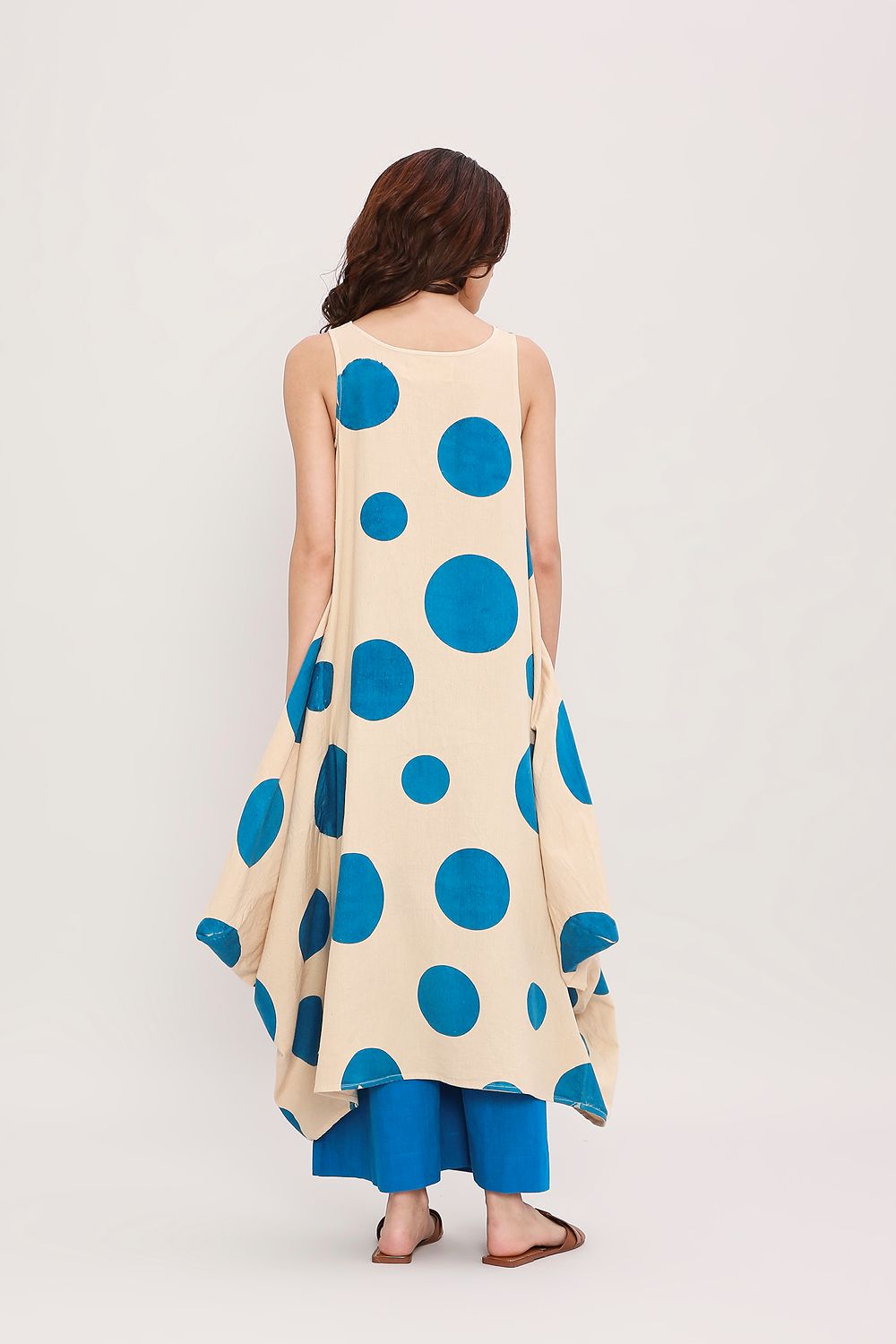 Blue Hand Block Printed Polka Vari Co-ord Set (2 PCS)