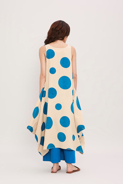 Blue Hand Block Printed Polka Vari Co-ord Set (2 PCS)