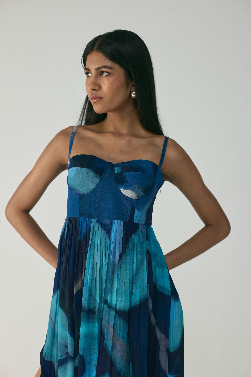 BLUE LAGOON CREPE BRALETTE DRESS