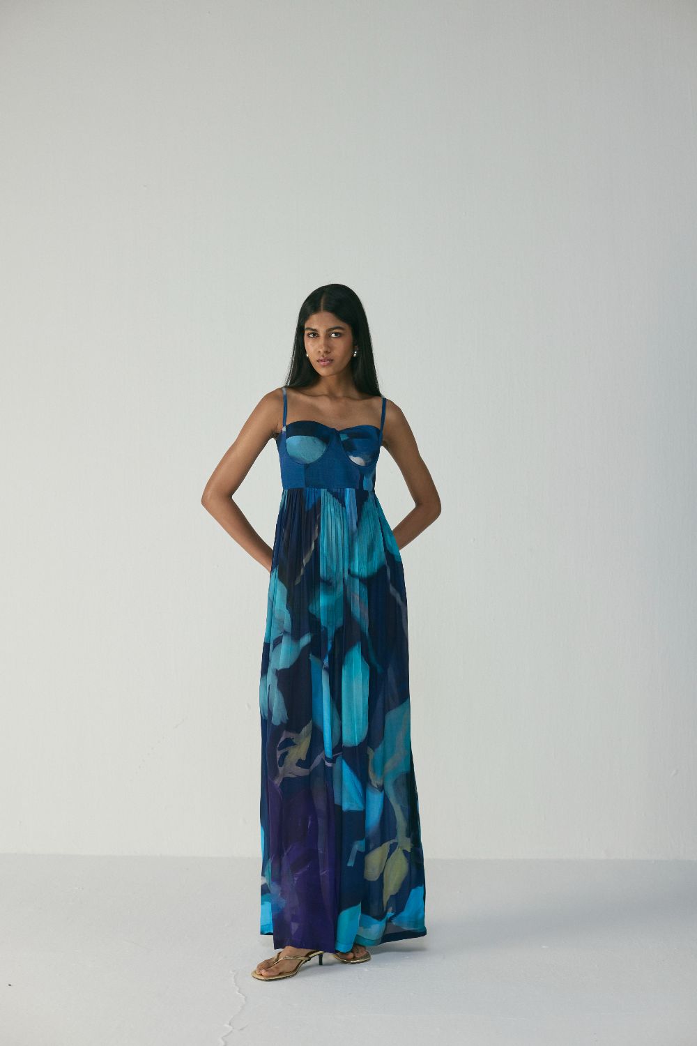 BLUE LAGOON CREPE BRALETTE DRESS