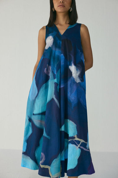 BLUE LAGOON V NECK DRESS
