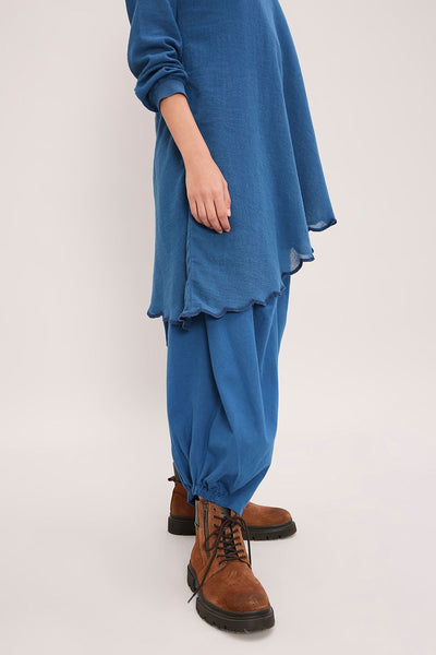 Blue Ribbed Scallop Tunic Set (2 PCS)