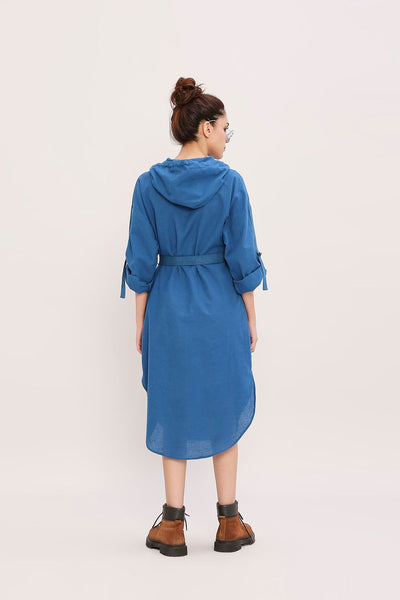 Blue Safari Pocket Hooded Dress