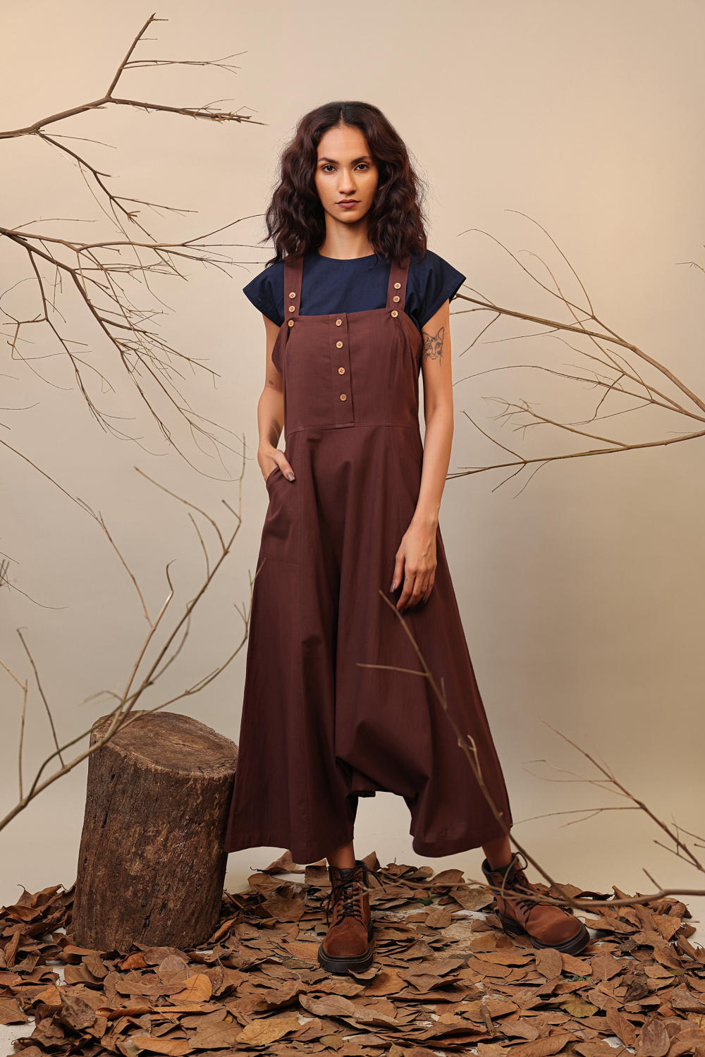 Blue & Brown Dungarees Set (2 PCS)