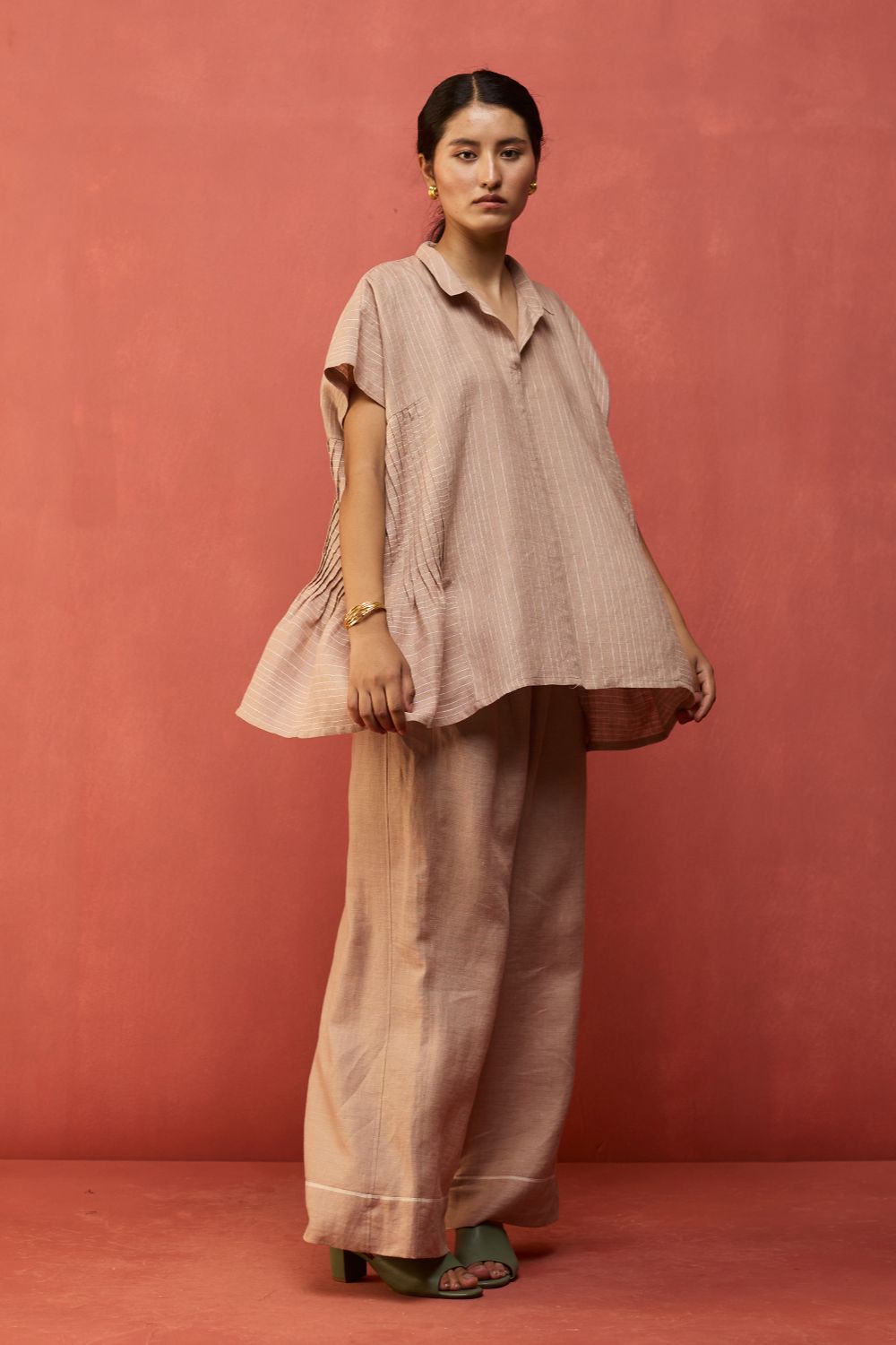 Bonnie Pleated Stripe Linen Co-ord Set - Dusty Rose