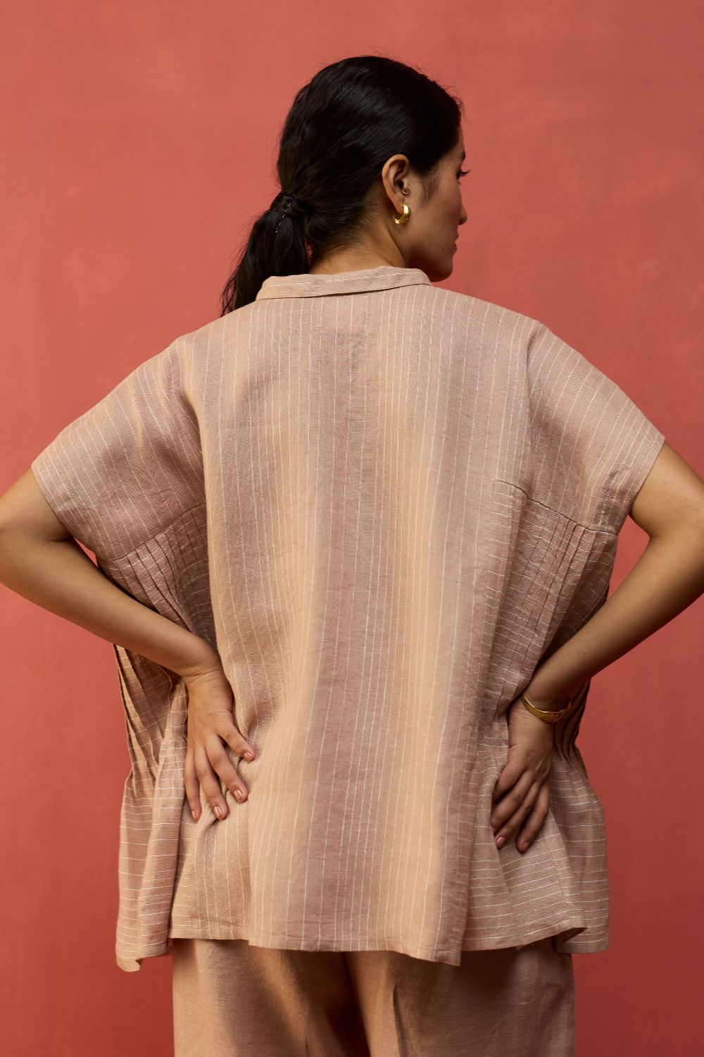 Bonnie Pleated Stripe Linen Co-ord Set - Dusty Rose