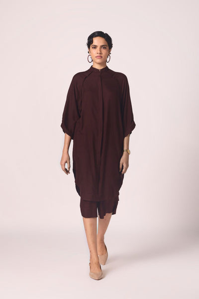 Braboune Wine Silk Tunic Set