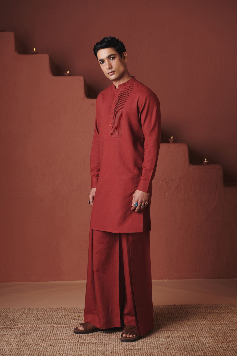 Brick Co Linen Men's Pleated Yoke Kurta Set