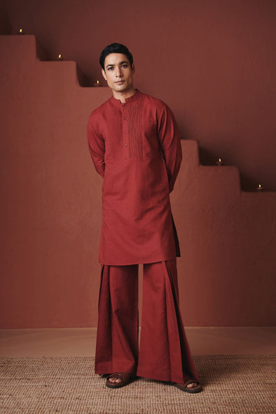 Brick Co Linen Men's Pleated Yoke Kurta Set