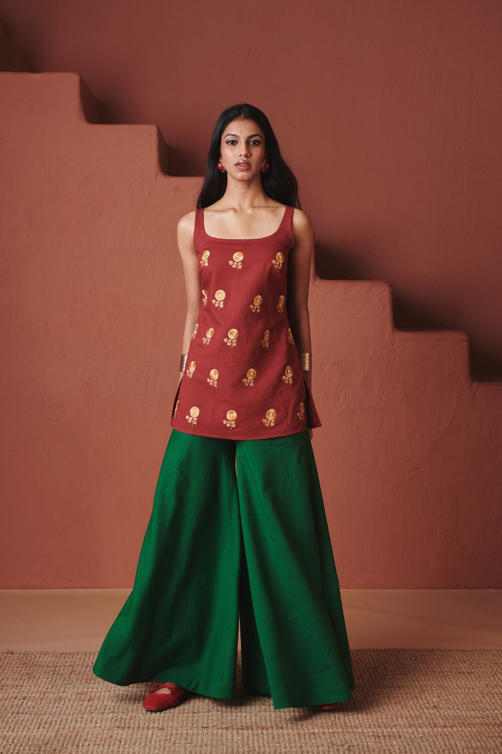 Brick Paan Co Linen Sleeveless Sharara Set