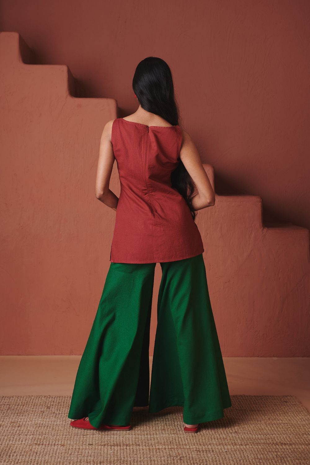 Brick Paan Co Linen Sleeveless Sharara Set
