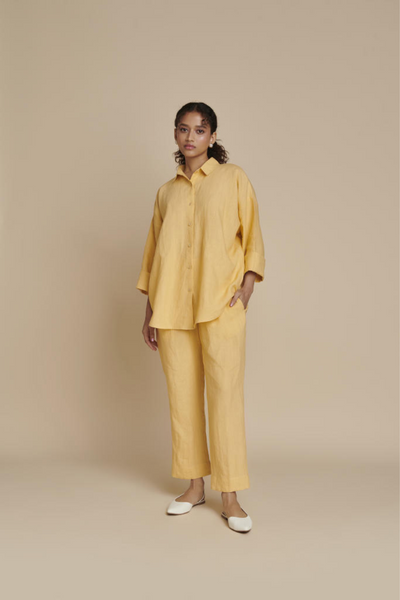 Butterscotch Linen Oversized Flared Shirt Set