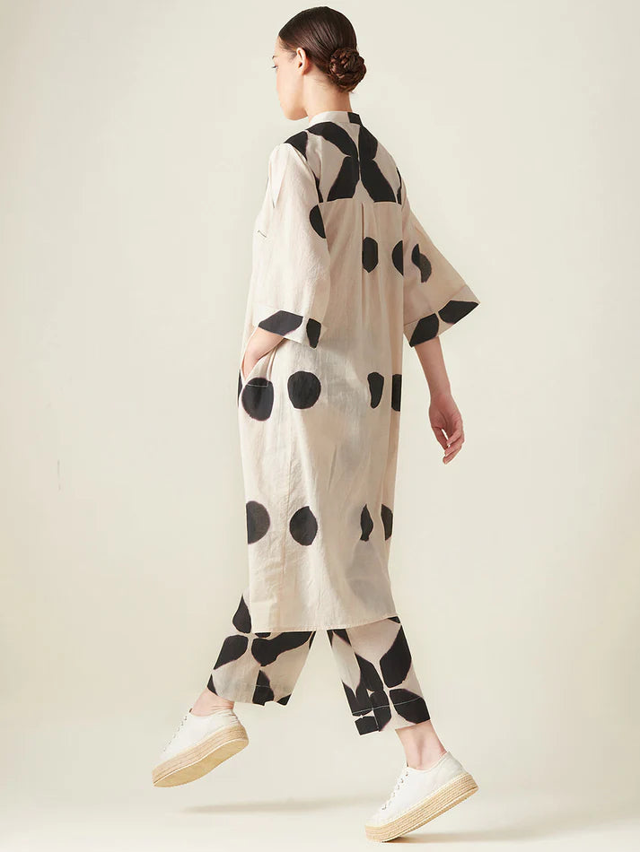 Polka Kurta Set -  Off White And Black