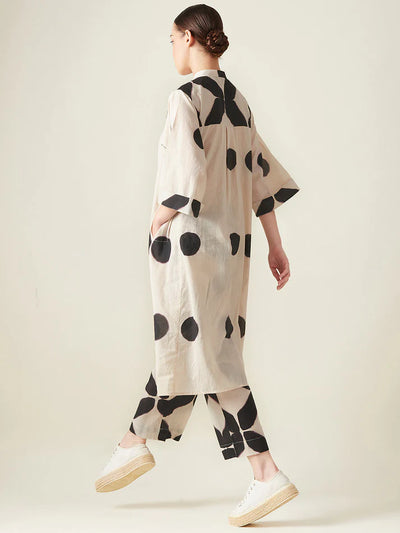 Polka Kurta Set -  Off White And Black