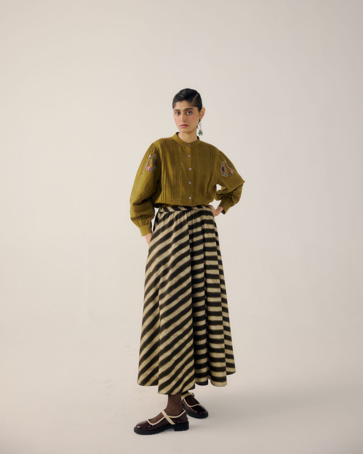 CIRCLE SKIRT-B&W Stripes