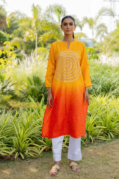 CIR SEQ KURTA-YELLOW ORANGE SHADED