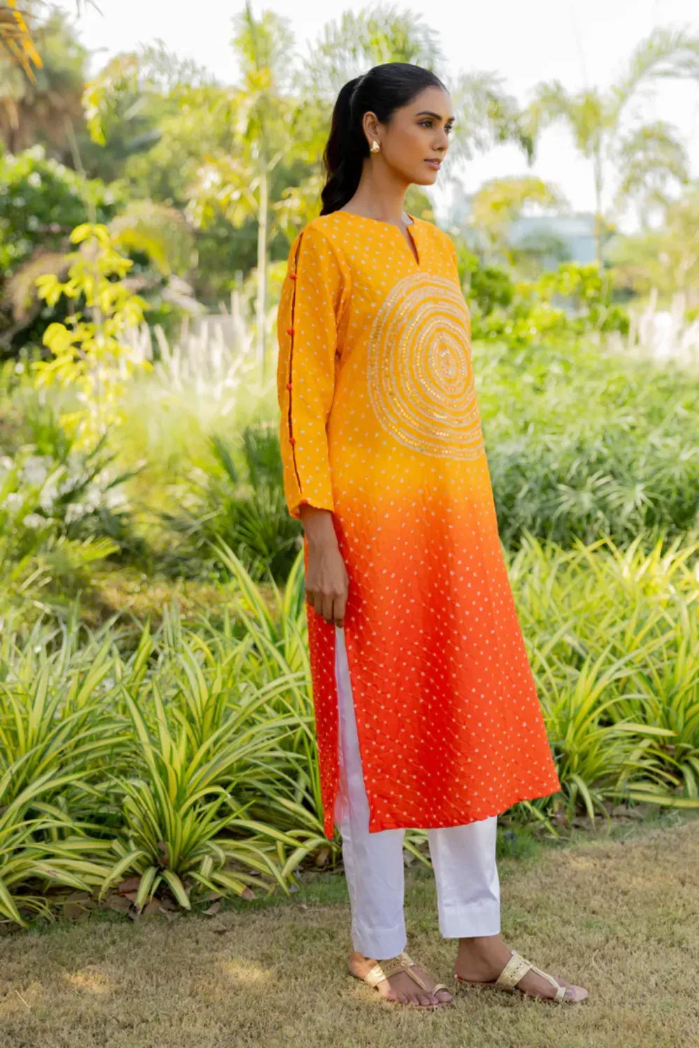 CIR SEQ KURTA-YELLOW ORANGE SHADED
