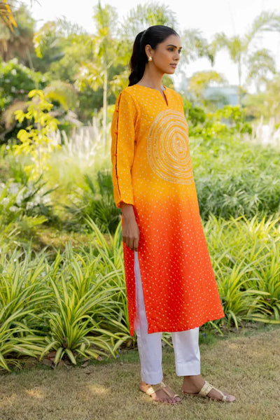 CIR SEQ KURTA-YELLOW ORANGE SHADED
