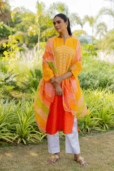 CIR SEQ KURTA-YELLOW ORANGE SHADED