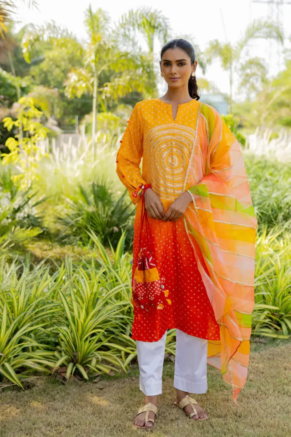 CIR SEQ KURTA-YELLOW ORANGE SHADED