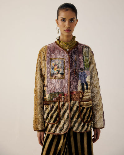 COLLARLESS QUILTED JACKET-Living Room