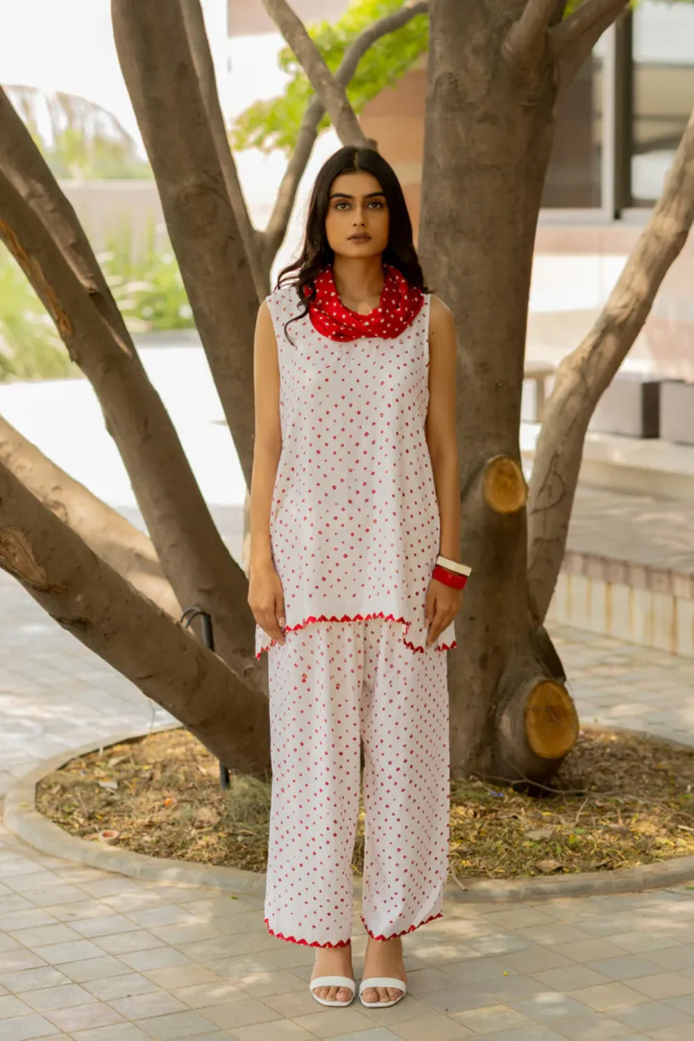 COWL PANT SET WITH SL TOP-WHITE