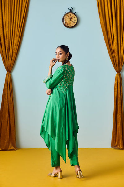Sureen Festive Asymmetric Green Kurta Set