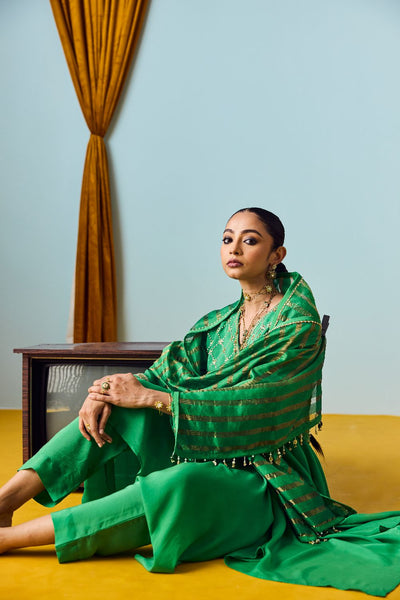 Sureen Festive Asymmetric Green Kurta Set