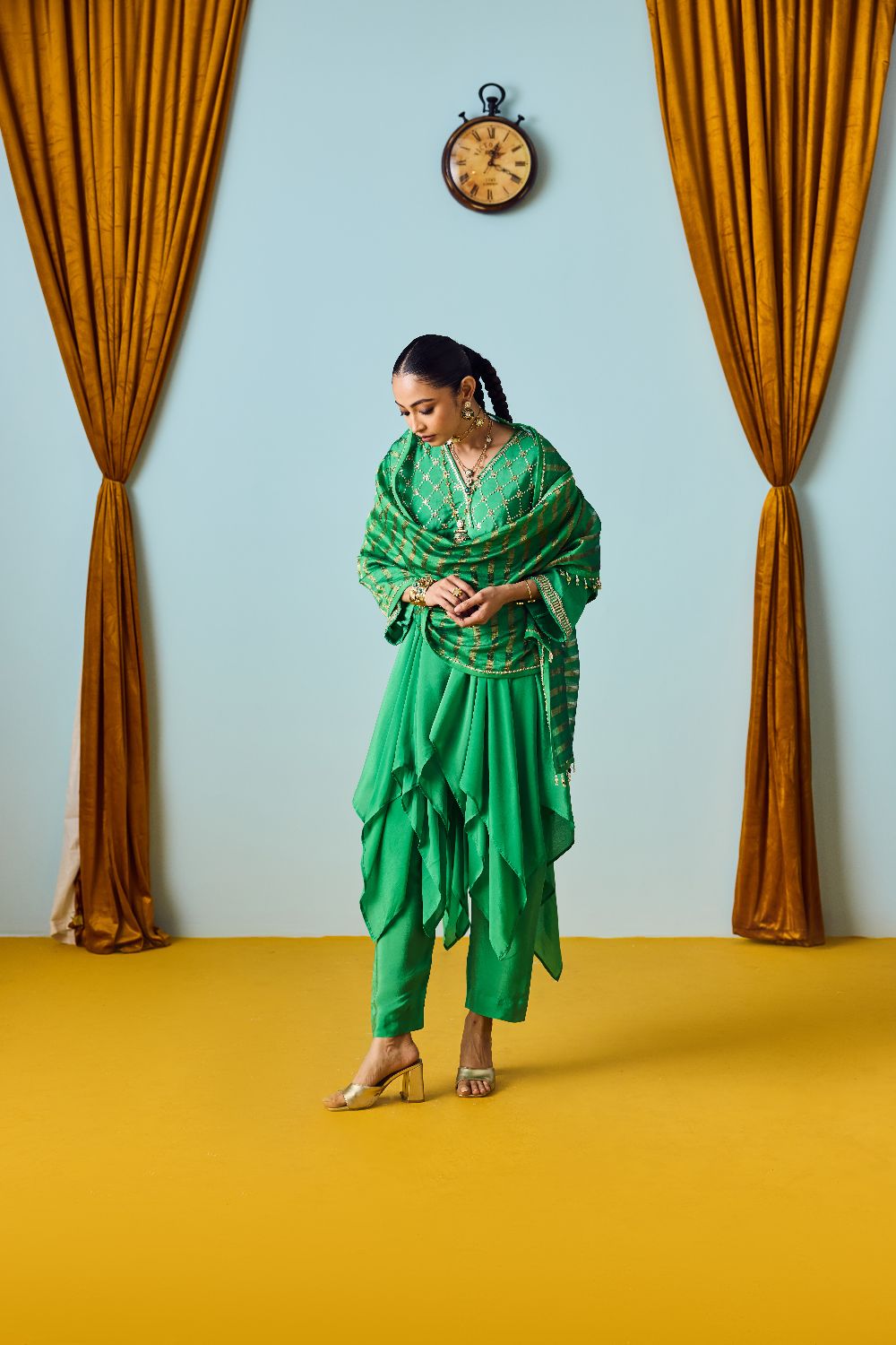 Sureen Festive Asymmetric Green Kurta Set