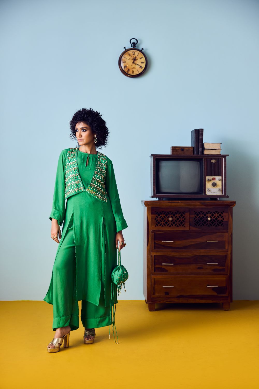 Tora Green Jacket with Kurta Set