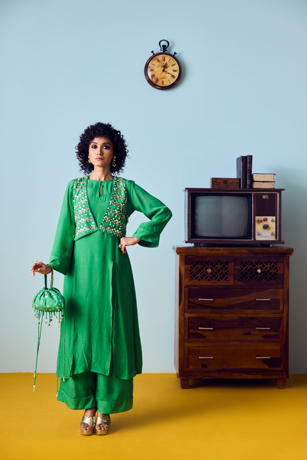 Tora Green Jacket with Kurta Set