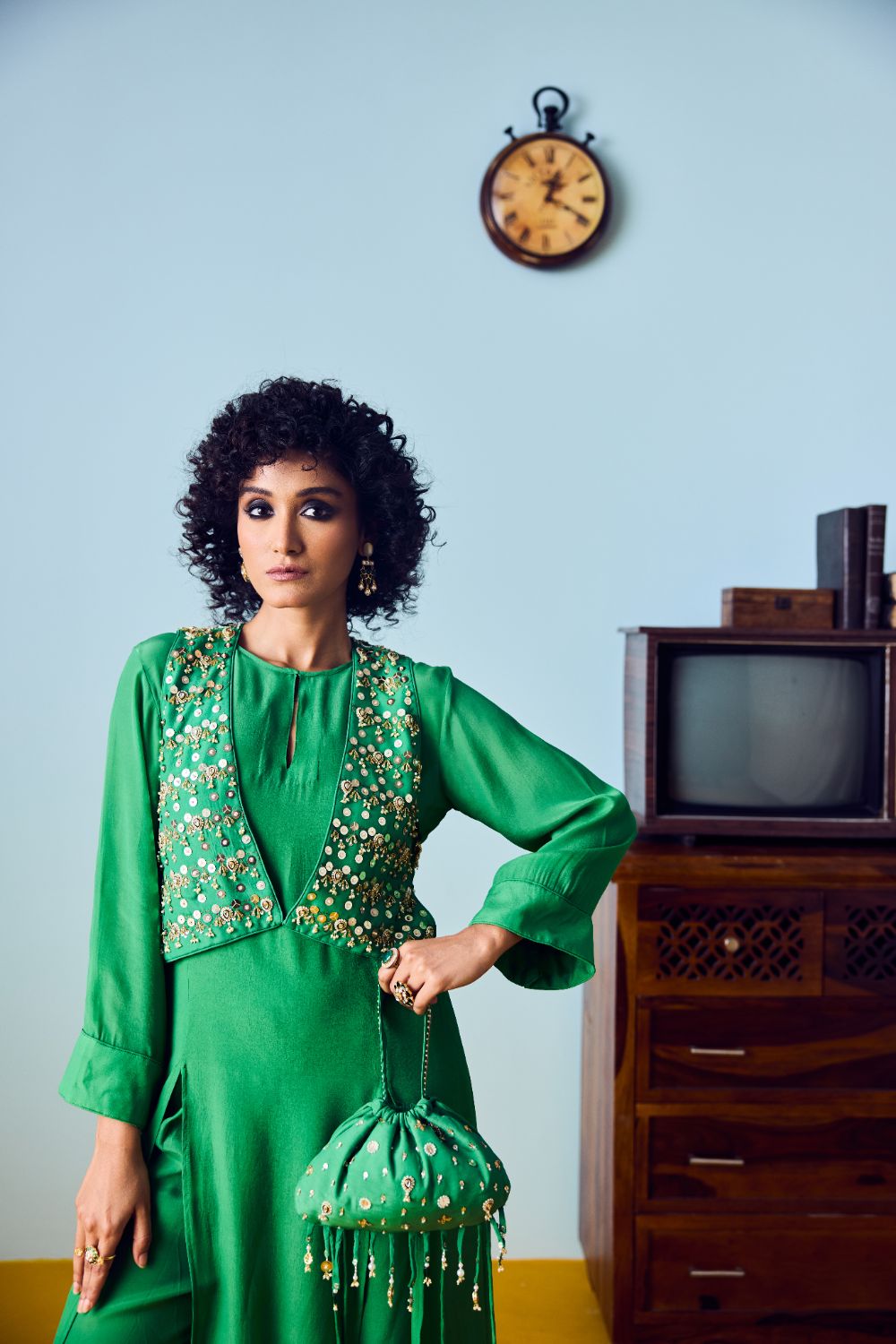 Tora Green Jacket with Kurta Set