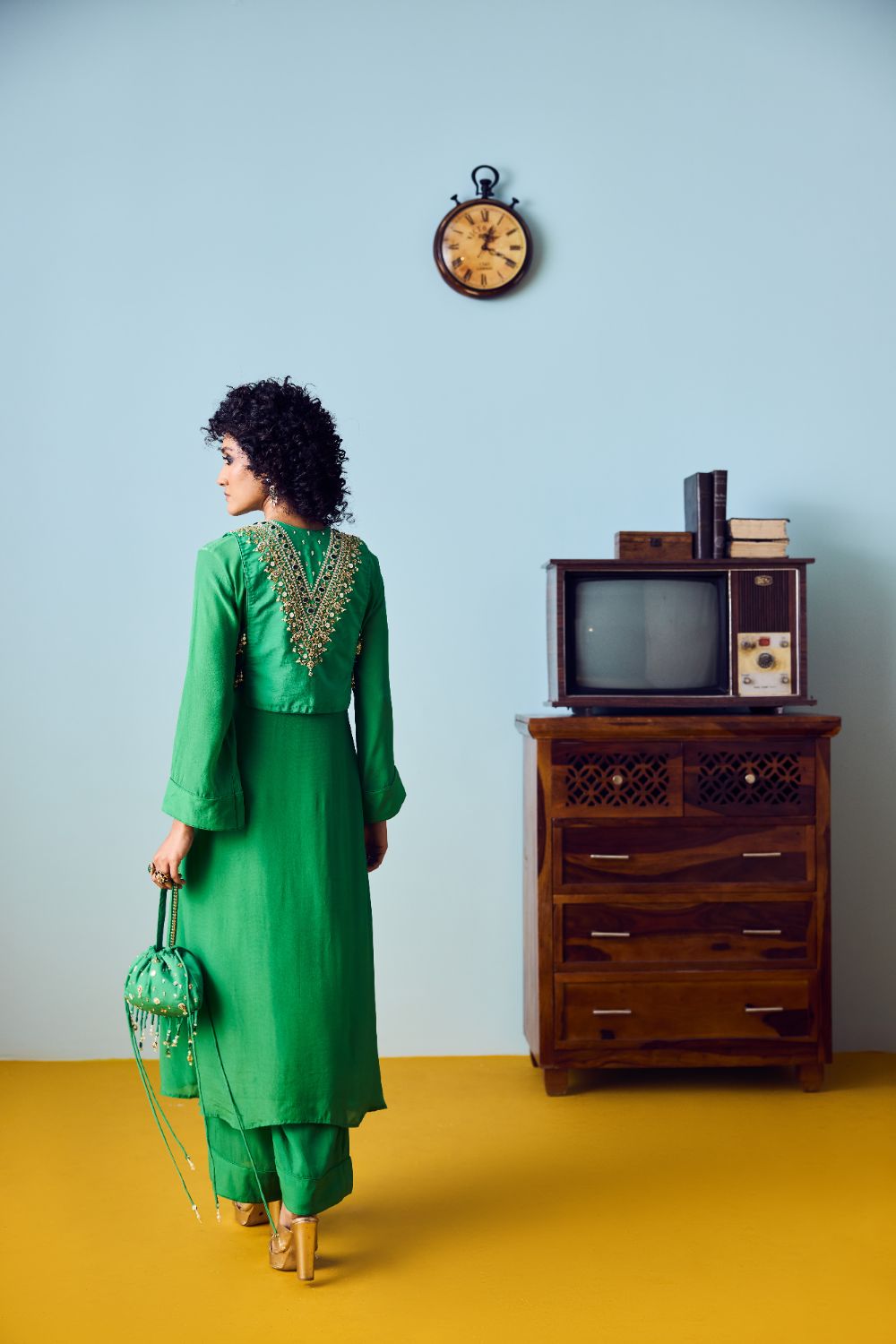 Tora Green Jacket with Kurta Set
