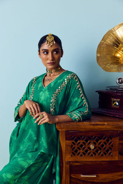 Maia Coral Green Anti-Fit Tunic Set with Panelled Palazzo