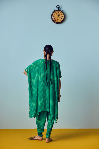 Nourie Coral Green Hand-Embroidered Kaftan Set
