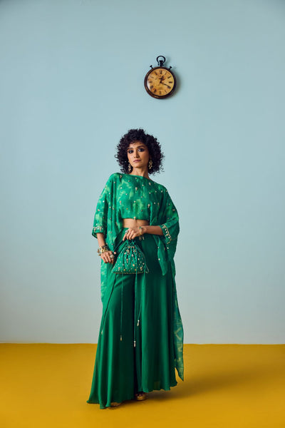 Nexa Green Hi-Low Top & Flared Palazzo Set