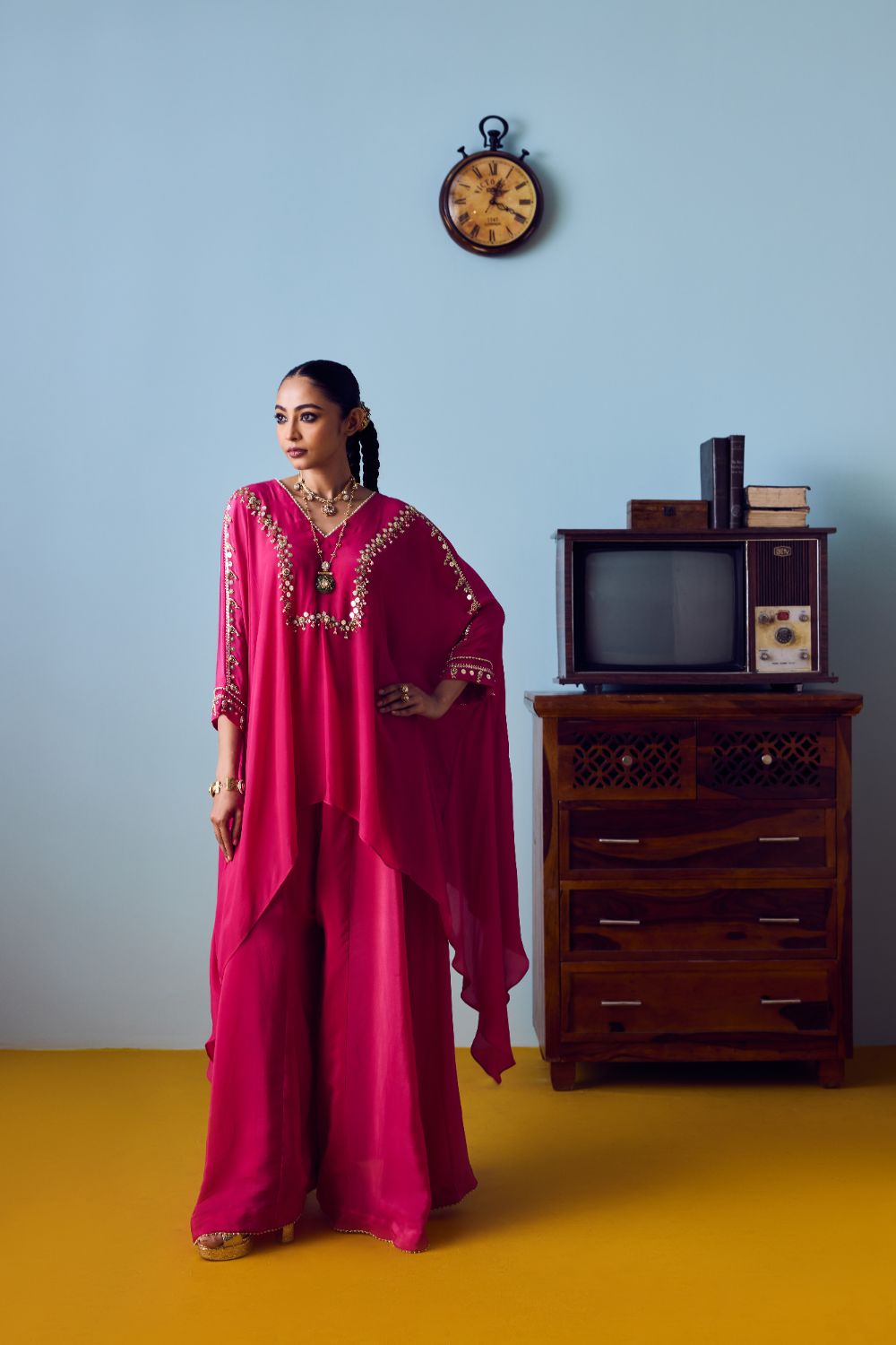 Maia Pink Anti-Fit Tunic Set with Panelled Palazzo