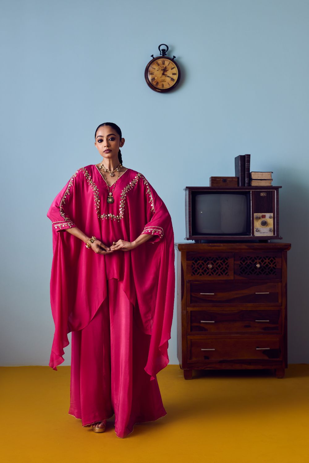 Maia Pink Anti-Fit Tunic Set with Panelled Palazzo